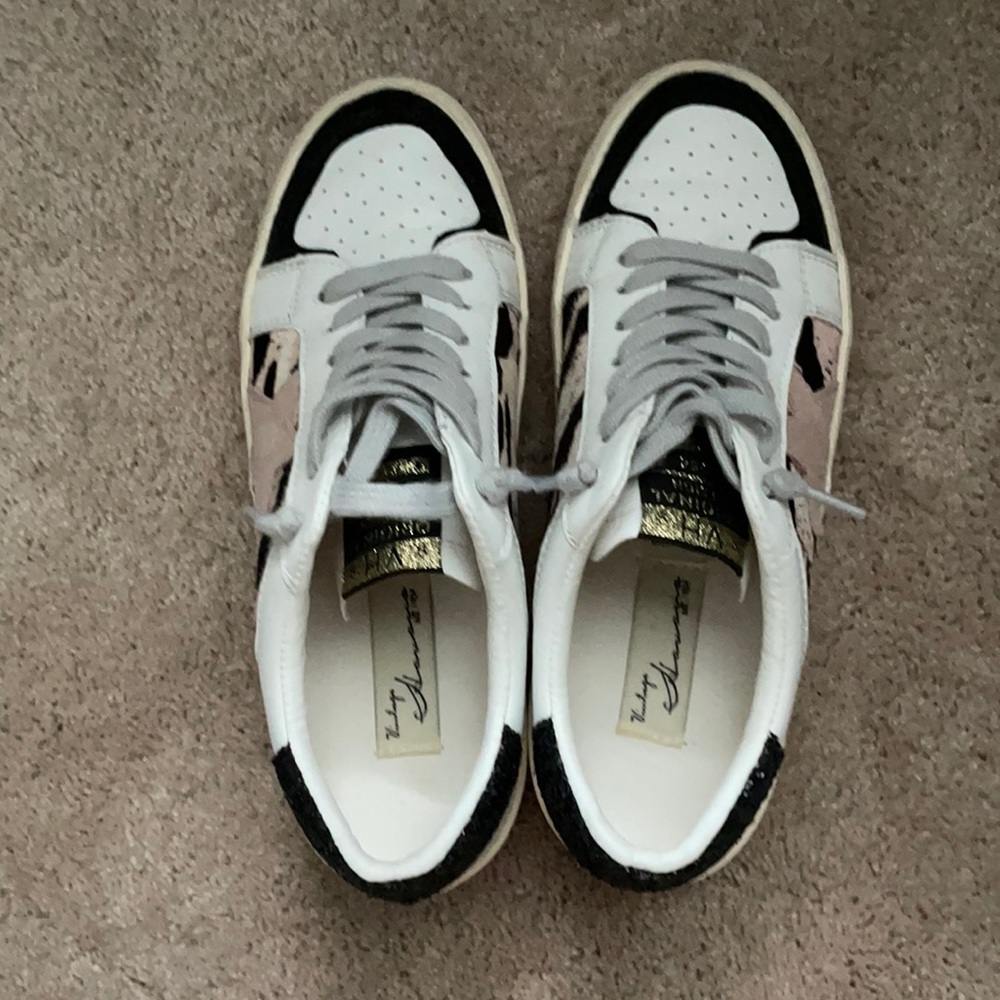 Zebra Print Calf Hair Glitter Sneakers
